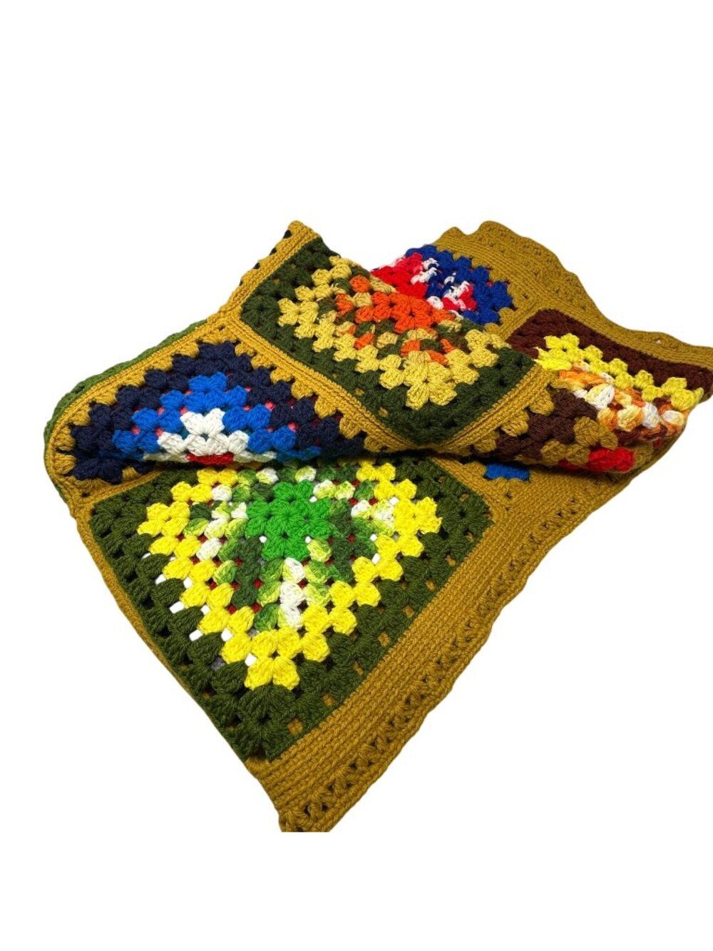 Handmade Crochet Granny Square Blanket Multicolor Patchwork Cozy Throw 45x60